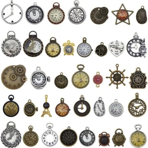 Wholesale 50pcs Clock Alarm Charm Mixed Antiqued Bronze Pendant for Necklace Bracelet Jewelry DIY Craft Making Findings