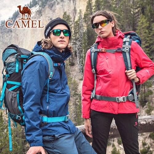 CAMEL Women Men Outdoor Hiking Jacket Solid Color Thermal Fleece Inner Waterproof Windbreaker Hiking Trekking Coats Unisex