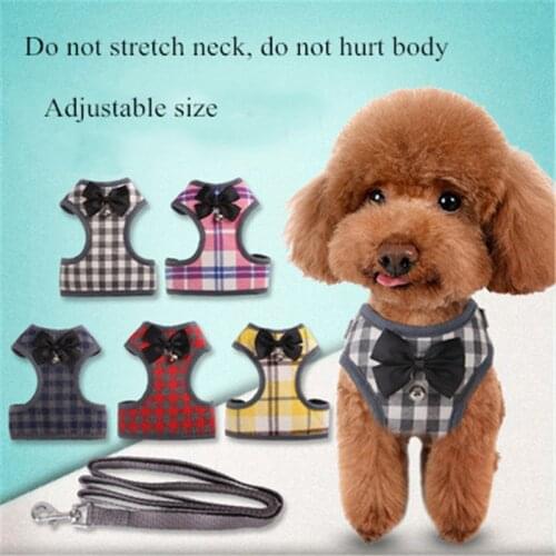 Pomeranian Schnauzer Chest Strap With Tie Cat Teddy Small Dog Leash Gentleman Dog Chest Strap With Traction Rope Plaid Vest