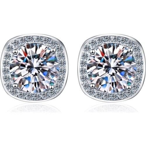 Passed Diamond Test Excellent Moissanite Earrings Square 925 Sterling Silver 1-2Ct Gem Ear Studs Women Jewelry Luxury