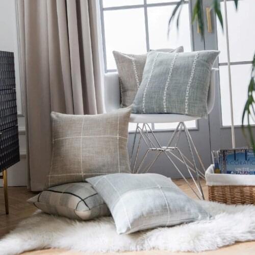 Nordic Geometric Pillow Cushion Cover Lattice Embroidery Pillowcase Cotton Linen Living Room Sofa Coffee Cushions Without Core