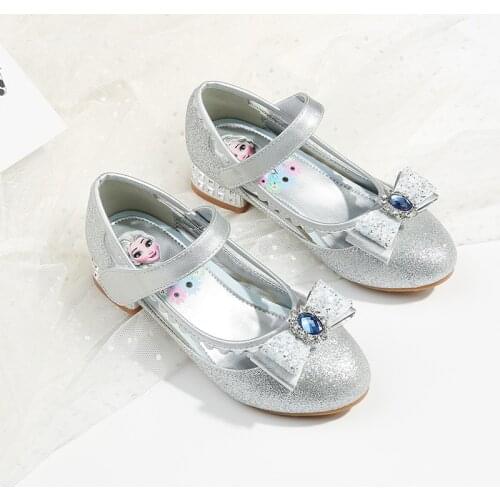Disney elsa princess dance performance shoes spring new girls sequins rhinestone crystal high heels baby shoes