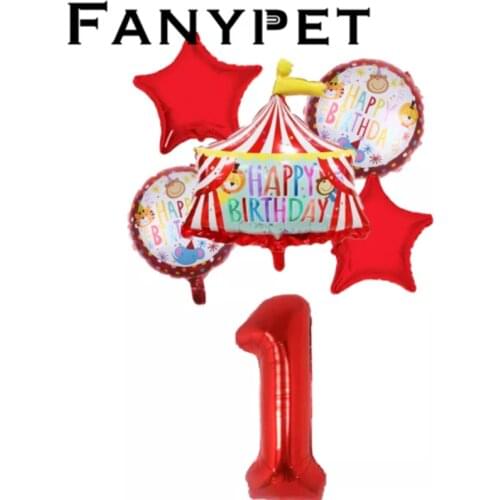 6pcs fiesta Animal Party Happy Birthday Foil Balloon 30 inch number set Circus Troupe Lion Kids Toy Baby Showers Decoration