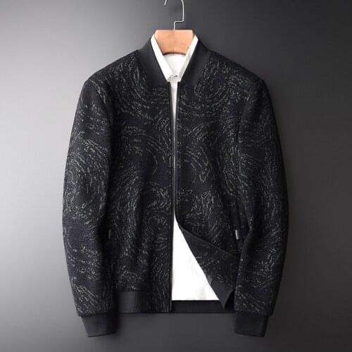 Jacquard Male Jacket Luxury Centipede Yarn Stand Collar Mens And Coats Fashion Warm Slim Fit Man Jackets M-4XL