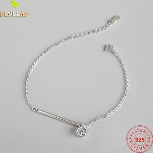 Flyleaf 925 Sterling Silver Bracelets For Women Geometric Strip Cubic Zirconia Simple Fashion Fine Jewelry Bracelets & Bangles