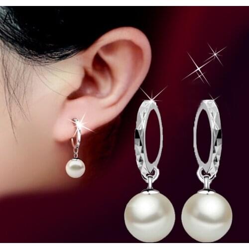 ANENJERY 925 Sterling Silver Classic Fashion Pearl Drop Earrings For Women brincos S-E27