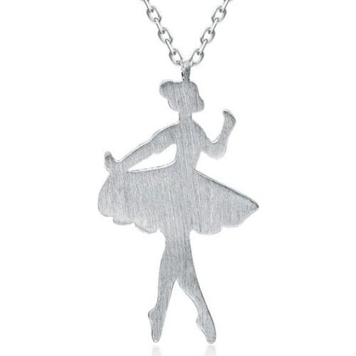 Lady Female Best Gift 925 Sterling Silver Ballerina Figure Shape Pendant Necklace Collar Charming Jewelry Free Shipping