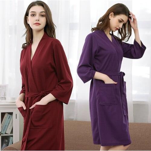 Women Men Suck Water Waffle Kimono Bath Robe Peignoir Femme Summer Bathrobe Bride Bridesmaid Robes Sexy Dressing Gown Lingerie