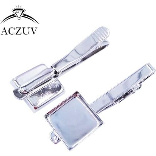 100pcs 16mm 18mm 20mm Square Bezel Tie Clips Blank Base Tray for Cameo Cabochon Settings Jewelry Findings LDJ001