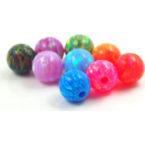 20pcs /bag Lab Creat Opal beads White Blue fire Round stone full hole opal beads price for jewelry DIY making