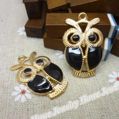 Wholesale 30 PCS Vintage Charms Black Owl Pendant Gold color Fit Bracelets Necklace DIY Metal Jewelry Making
