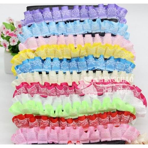 40Yards 2.5cm Width Ruffle Polyester Vintage Lace Satin Ribbon Trim 2 Layers Fabric For Doll Skirts