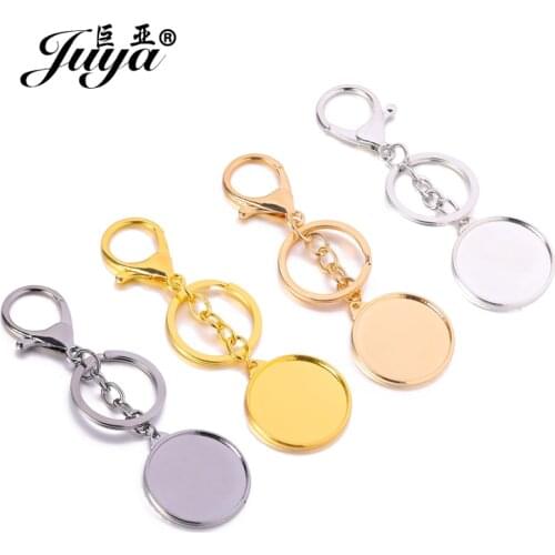 JUYA 5pcs/lot 30mm Cameo Cabochon Base Setting Keychain Pendant Tray For Jewelry Making Carfts Accessories DIY Handmade Gifts