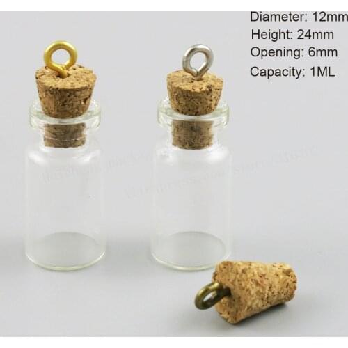500 x 1ML Mini Transparent Glass Bottle Pendant 1cc Clear Small Cute Glass Bottle With Eye Hook Small Cork Glass Vials Jars