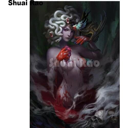 Snake girl Diamond Painting tools,Full Square round Diamond Mosaic horror elf diamond Embroidery sale 3d funny comics Picture gi