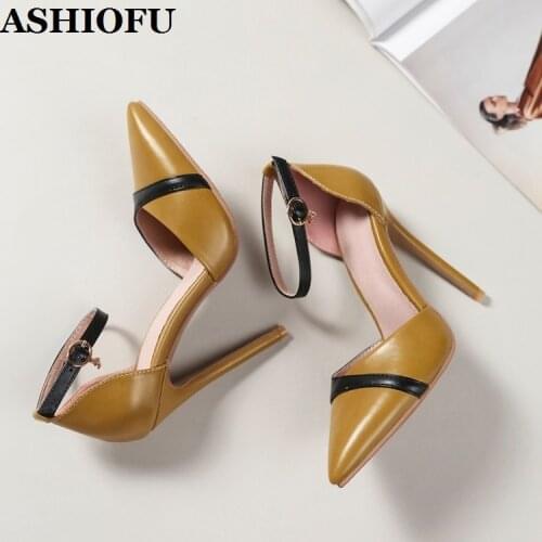 ASHIOFU New Style 2021 Ladies 12cm Super Heels Pumps Buckle Strap Party Prom Shoes Large Size Daily Wear Fashion Court Shoes