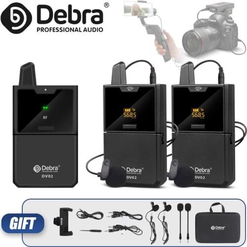 Debra DV01/02 Wireless Lavalier Mic with Audio Monitor Function UHF Wireless Lapel Mic for Smartphones DSLR Cameras webcast