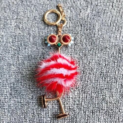 Brand Keychain Mink Fur Cute Robot Keyring Bag Charm Pendant Striped Stainless Steel IIaveros Women Luxury Car Trinket Chains