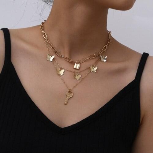 2020 Rushed Sale Moana Collares Choker Butterfly Multilayer Necklace Europe And The Cross-border Type Jewelry Contracted Key