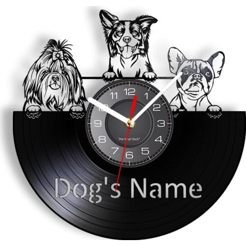 I Love DOG Personalized Name Quote Vinyl Record Wall Clock Boston Terrier Different Purebred Pet Dogs Breed Home Decor Watches