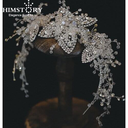 Himstory Handmade Sparkling Clear Crystal Wedding Long Hairband Bride Headdress Hairwear Headpiece Accessories