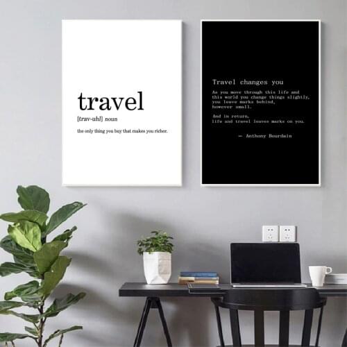 Anthony Bourdain Travel Quote Canvas Art Print , Modern Minimalism Black And White Canvas Painting Travel World Poster Art Decor