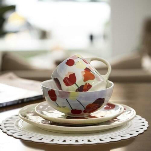 Ceramic Coffee Mug Irregular Underglaze Hand-Painted Tulip Early Plate Steak Plate Simplicity Milk Cups Кружка Майнкрафт