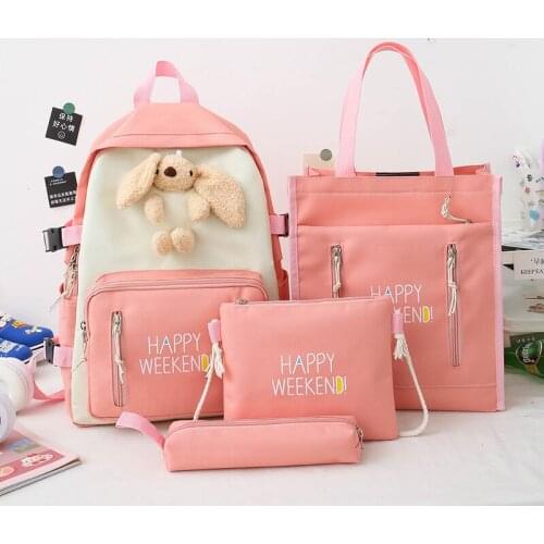 4-piece Set Fashion Womens Backpack Summer New Kawaii School Bags For Girls Large-capacity Waterproof Travel Bags Mochila 2021