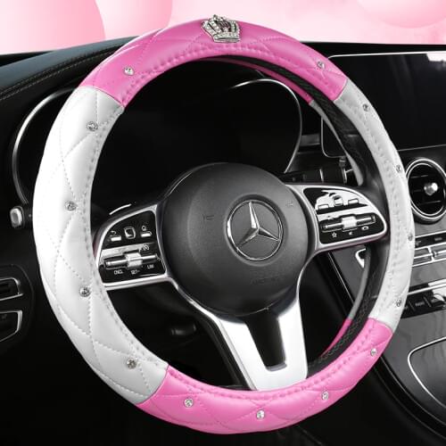 Leather Universal Car Steering-wheel Cover 38CM Diamond Blingbling Auto Steering Car Wheel Cover Woman Car-styling Accessories