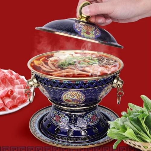 Chinese Style Copper Pot Copper Vintage Enamel Pot Commercial Single Person Alcohol Stoves Small Pot Home Hot Pot
