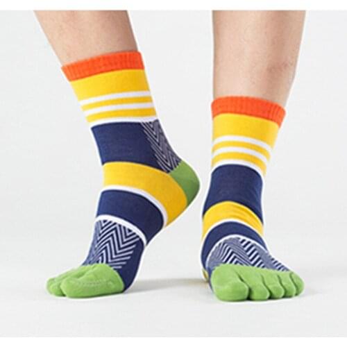 Socks Men Colorful Striped Patchwork Socks Men Cotton Five Finger Toe Breathable Soft Mens Short Sock Girls Streetwear Dropship