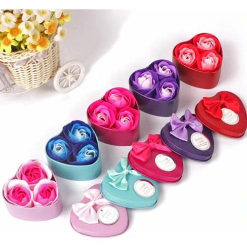 3Pcs Flower Soap Home Bathroom Heart Scented Bath Body Petal Rose Flower Soap Valentines Day Wedding Decoration Rose Soaps Gift