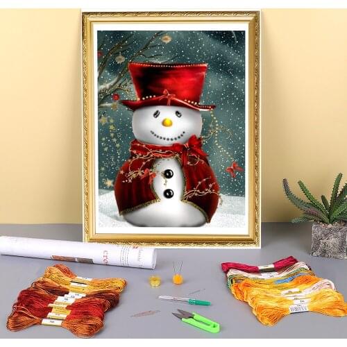 Christmas Snowman Printed Canvas 11CT Cross-Stitch Kit DIY Embroidery DMC Threads Needlework Handiwork Sewing Counted