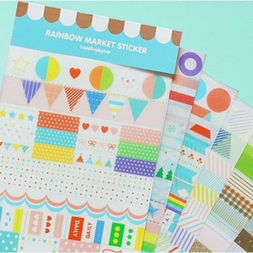6 pcs/lot rainbow colored paper sticker diy planner decorative sticker scrapbooking diary kawaii stationery