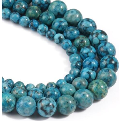 Natural Blue Medical Stones Round Loose Maifan Mineral Beads for Jewelry Making DIY Bracelet Accessories 15'' Strand 6/8/10mm