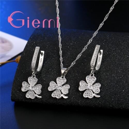 Low Price Promotion Cubic Zirconia 100% 925 Sterling Silver Flower Necklace Pendant Delicate Earring Crystal Jewelry Set