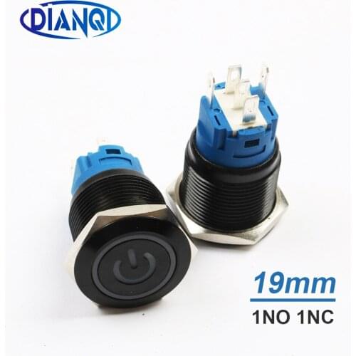 New type LED 19mm push button switch press button switches car switch Ring mark NO NC Black Momentary PC Latching Alumina black