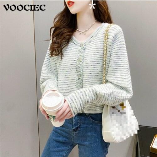 VOOCIEC 2020 Autumn Fresh aesthetic style Skinny girl Cardigan sweater Self cultivation and temperament Thin Sweater coat