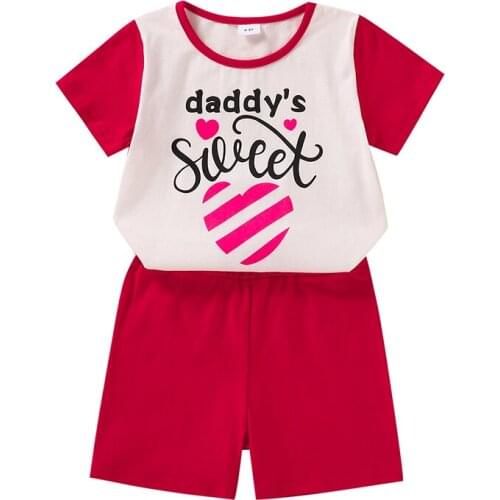 4-9Y Summer Fashion Children Clothing Kid Baby Girls Clothes Sets Letter Heart Print Short Sleeve Tops Shorts 2pcs Outfit