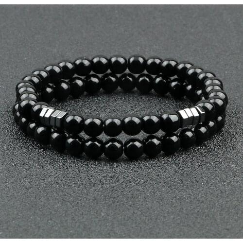 Couples 6mm Black Onyx Beads Bracelet Natural Tiger Eye Lava Stone Elastic Bangle Strand Jewelry Distance Gift pulsera Hombre