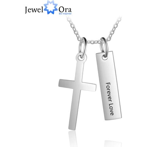 Personalized Name Vertical Bar Necklaces for Women Customized Cross Necklace Fashion Stainless Steel Jewelry (JewelOra NE103191)