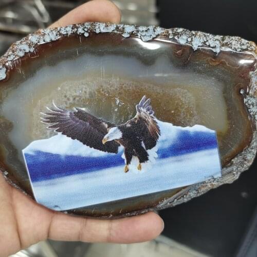 12-15cm 1pcs Agate Slice Blue Red Yellow Agate Coaster Teacup Tray Decorative Design Stones Gold Edges Home Decor Gemstone