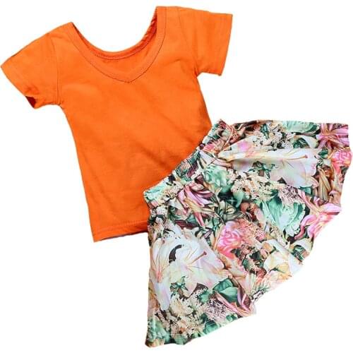 Casual Style Baby Girl Summer Clothes Flower Girls Clothing Suit Cotton Short Sleeve Orange Tops+Skirts Kids Clothes 2-6 Years