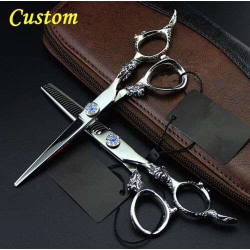 Custom professional japan 440c steel Dragon 6 inch hair scissors cutting barber thinning scisor shears hairdressing scissors set