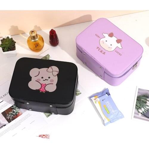 PU Cartoons Portable Women Cosmetic Bag Multifunction Travel Toiletry Storage Organize Handbag Waterproof Female Makeup Case