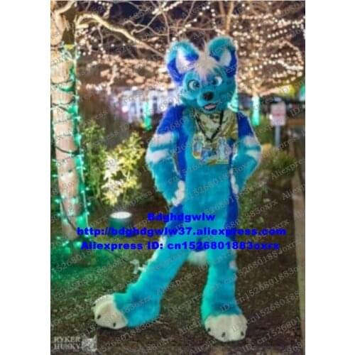 Blue Long Fur Furry Wolf Husky Dog Fox Fursuit Mascot Costume Adult Cartoon Character Art Festival Good-looking Nice zx2991