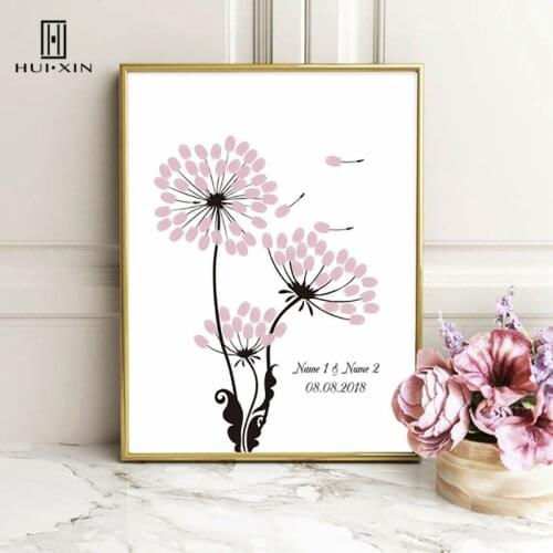 Fresh Elegant Dandelion Free Custom Name And Date Canvas DIY Fingerprint Signature Guest Book For Wedding Party Decoration