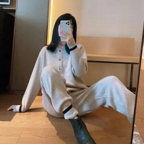 Spring Autumn Knitted Womens Tracksuit O-neck Single Breasted Cardigan Jacket + Harem Pants Casual Sports Two Piece Set Women
