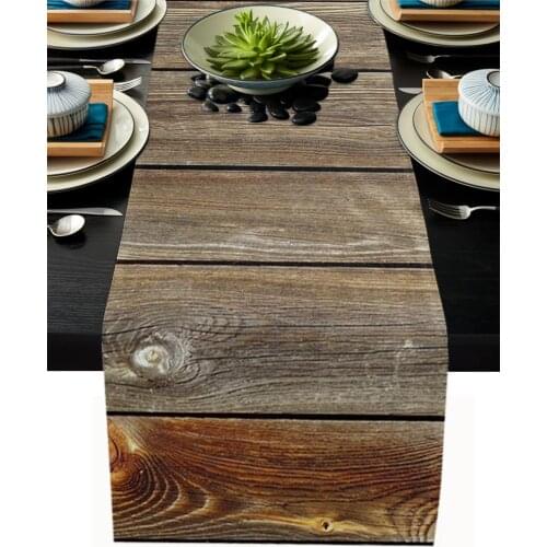 Vintage Wooden Planks Table Runner Wedding Decor Table Cover Christmas Decoration Holiday Party Tablecloth