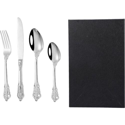 High Quality Home Silverware Dinnerware Sets 18/10 Stainless Steel Luxury Mirror Cutlery Set Knife Fork Spoon Gift Box 4PCS